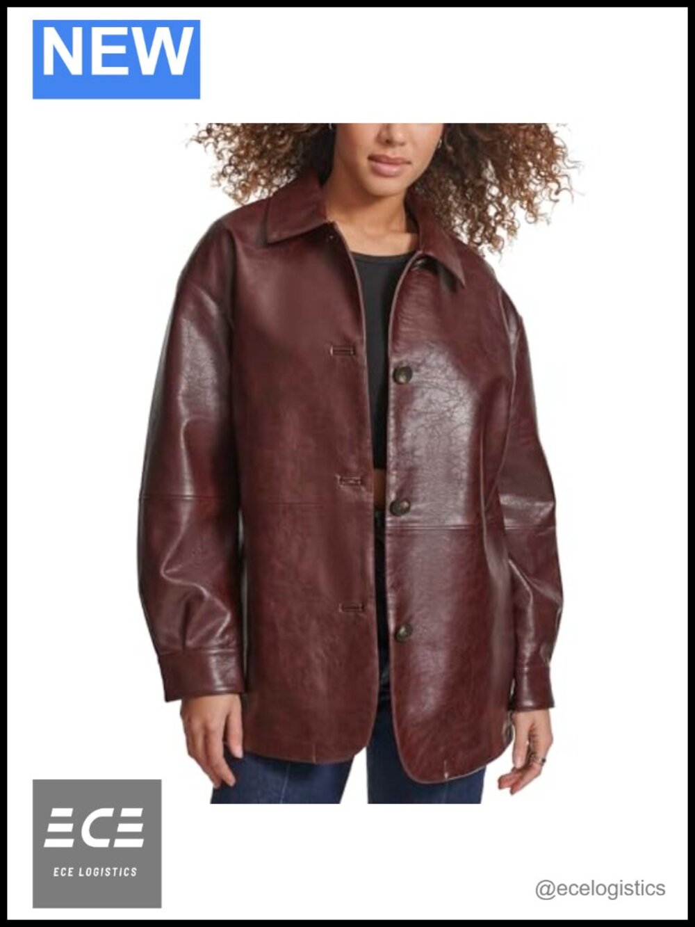 Women's Oversized Faux Leather Blazer Relaxed Fit Button Up Jacket Long Sleeve